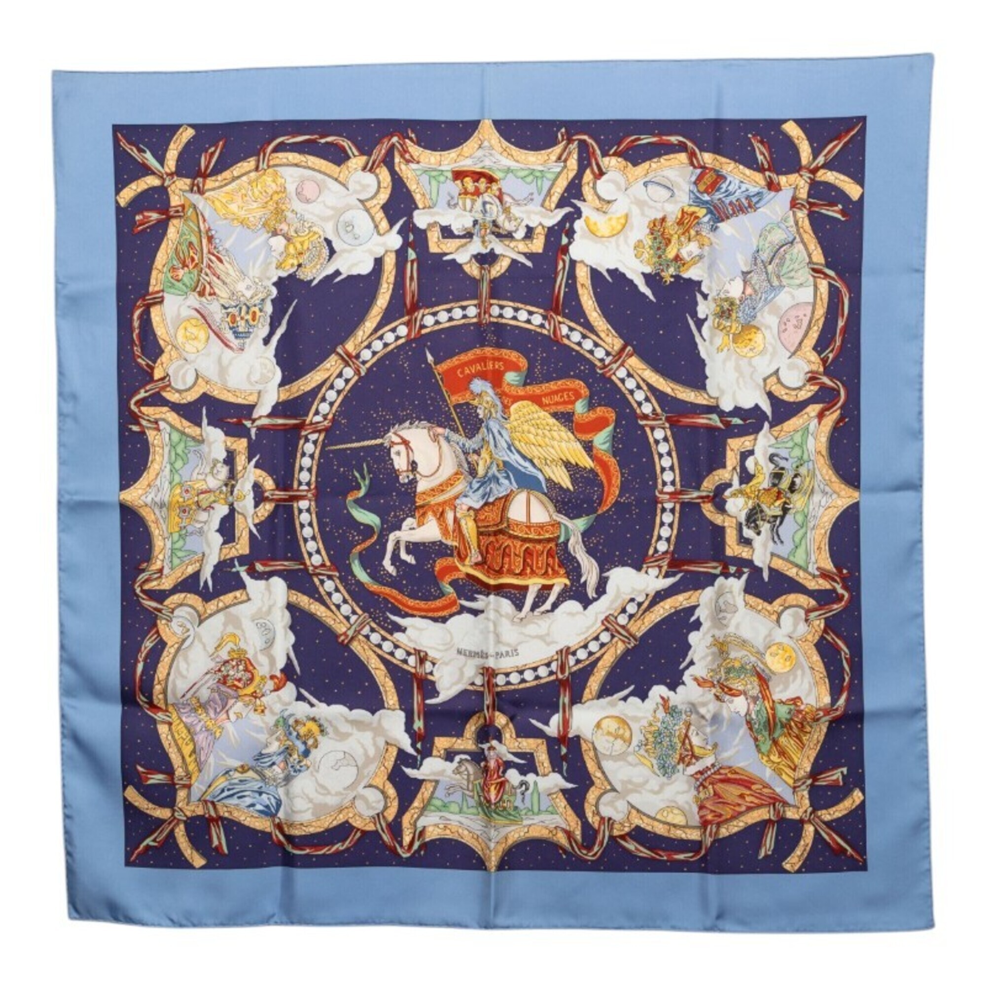 Hermes Authentic Blue Silk Scarf